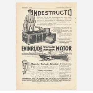 Evinrude Boat Motor 1912 Cosmopolitan Ad + Pierce Boiler, Blackstone Massager